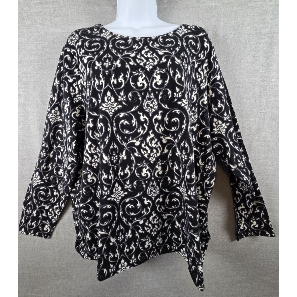 Talbots Tee Knit Top 2X Classic Black White Geo Print Stretch Whimsigoth Witchy
